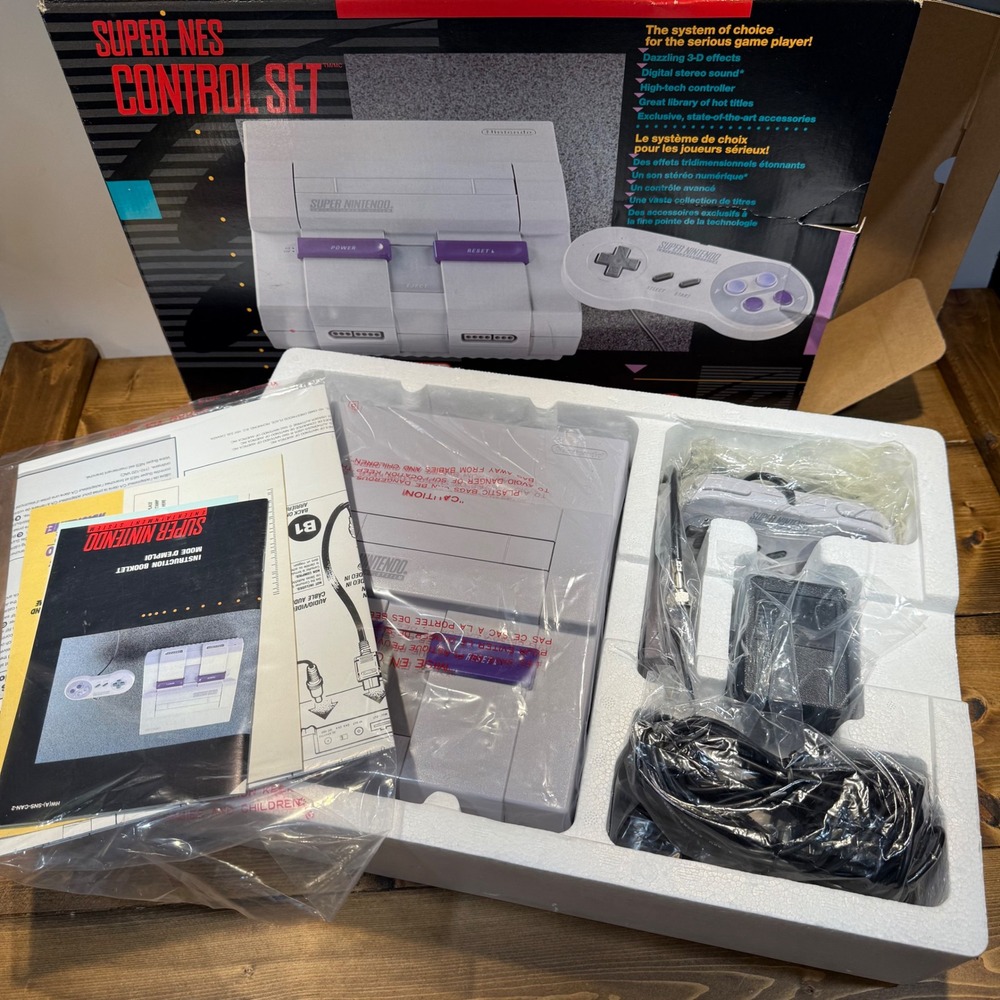 Super Nintendo SNES Control Set CIB SNS-001 Console in Box with Manual + Receipt